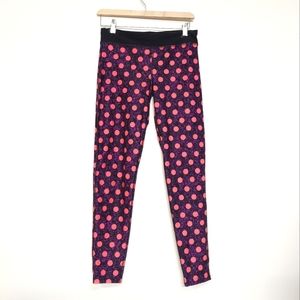NIKE Women's Dri Fit LEGGINGS   Black/Purple w/Pink POLKA DOTS